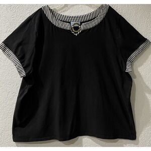 Liz&Me 3X Top Short Sleeve 100% Cotton Notched V-neck Stripe Trim Pullover 28W